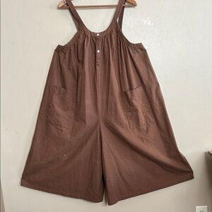 Boho Minimalist Wide Leg Oversized Flowy Design Brown Women's Jumpsuit. One Size